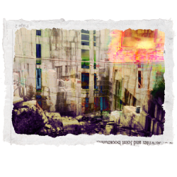 a torn photo with a strange glitched quarry